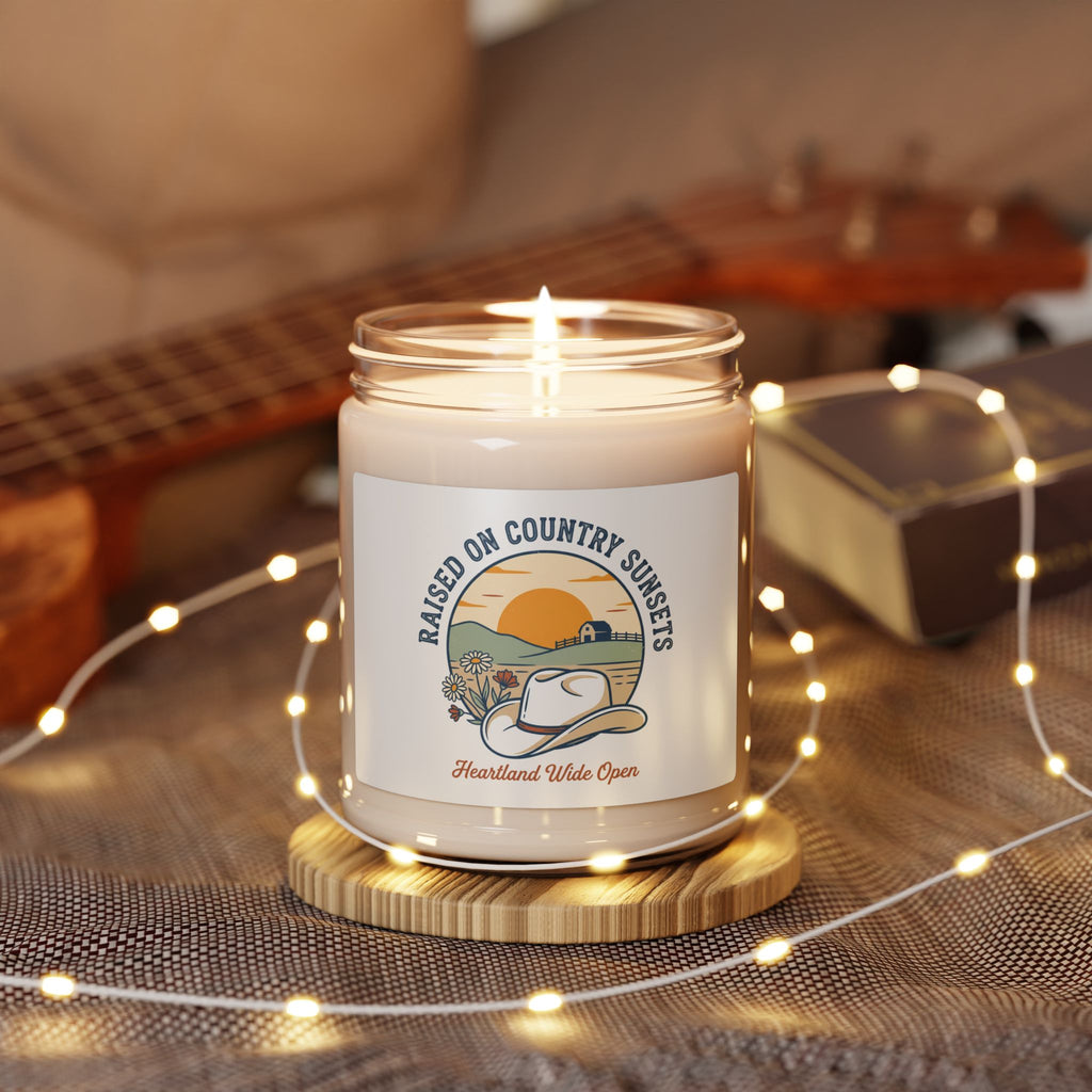 Raised on Country Sunsets Candle | rustic western, prairie soy jar