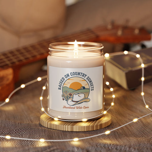 Raised on Country Sunsets Candle | rustic western, prairie soy jar