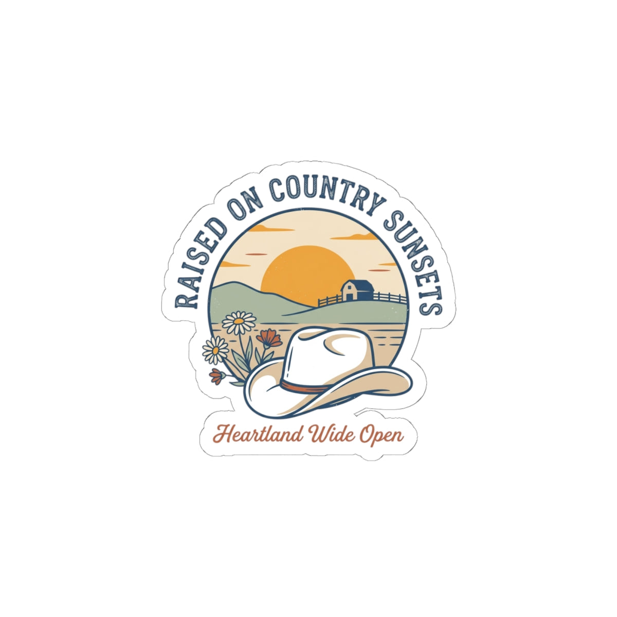 Raised on Country Sunsets Kiss-Cut Stickers | western, rustic