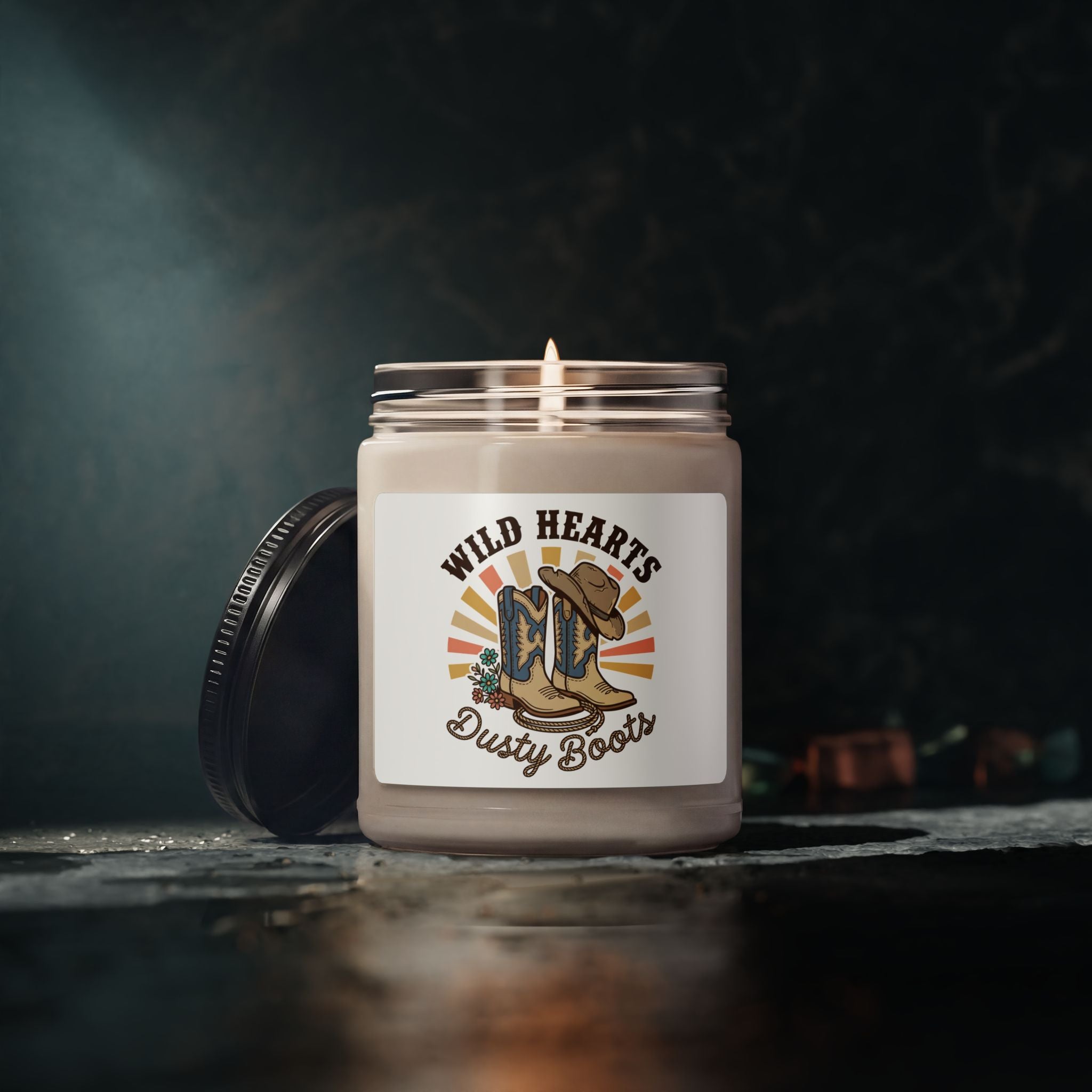 Wild Hearts Dusty Boots Candle | Rustic Western Cowgirl Soy Candle